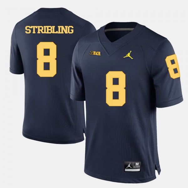 Michigan Wolverines #8 For Men Channing Stribling Jersey Navy Blue Embroidery College Football